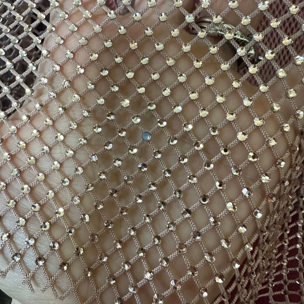 Anthropologie Metallic Mesh Sheer Cropped Long Sleeve Party Top M Layering glitz - Picture 7 of 11